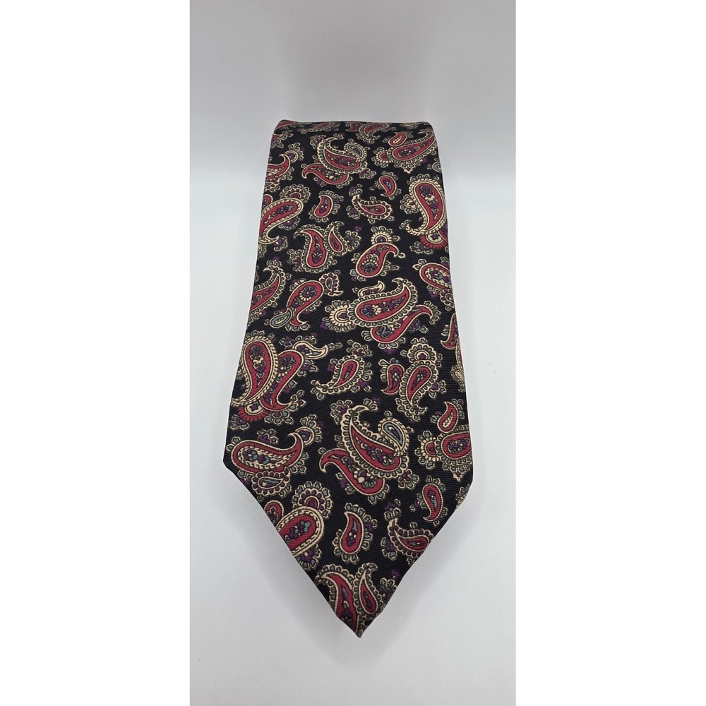 Manhattan Mens Silk Tie Vintage Black Red Paisley Geometric Classic Made in USA